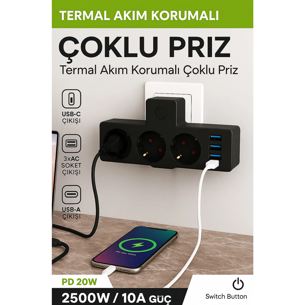 BLİC STRİP POWER TERMAL AKIM KORUMALI ÇOKLU PRİZ 2500W