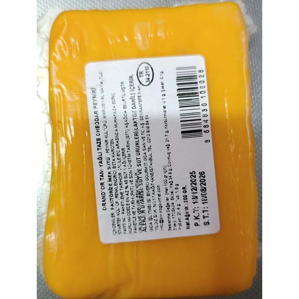 BİVERO GRANDOR TAM YAĞLI TAZE CHEDDAR PEYNİRİ 200GR