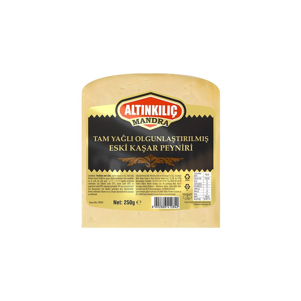 ALTINKILIÇ MANDRA TAM YAGLI OLGUNLAŞTIRILMIŞ ESKİ KAŞAR PEYNİRİ 250GR