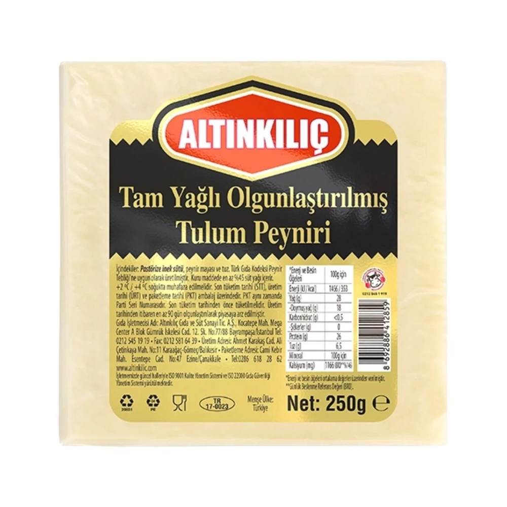 ALTINKILIÇ TAM YAĞLI OLGUNLAŞTIRILMIŞ TULUM PEYNİRİ 250GR
