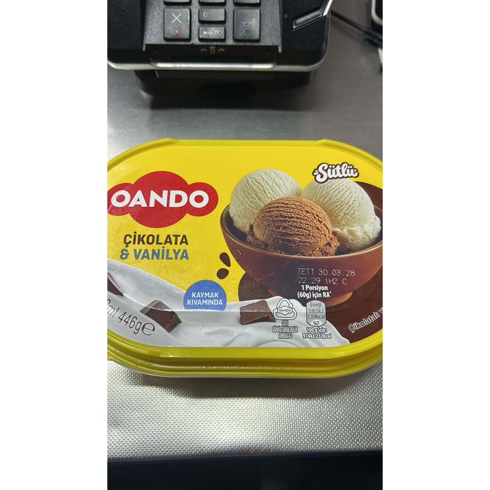 OANDO ÇİKOLATA&VANİLYA KAP DONDURMA 770ML