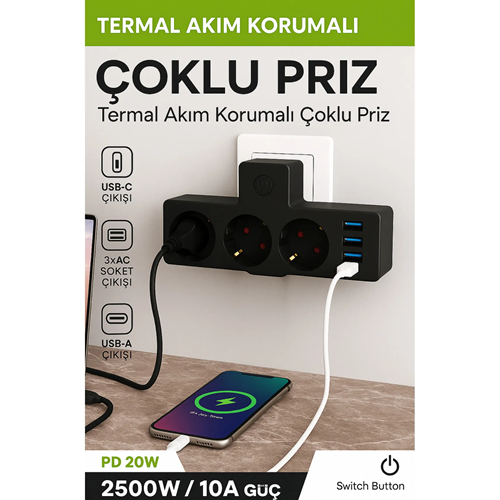 BLİC STRİP POWER TERMAL AKIM KORUMALI ÇOKLU PRİZ 2500W