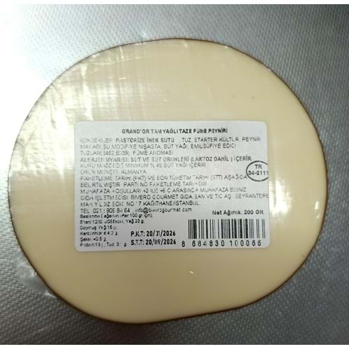 BİVERO GRANDOR TAM YAĞLI TAZE FÜME PEYNİR 200GR