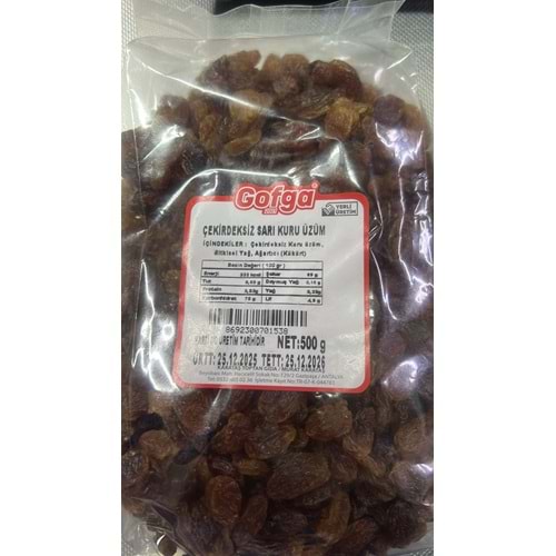 GOFGA ÇEKİRDEKSİZ SARI KURU ÜZÜM 500G