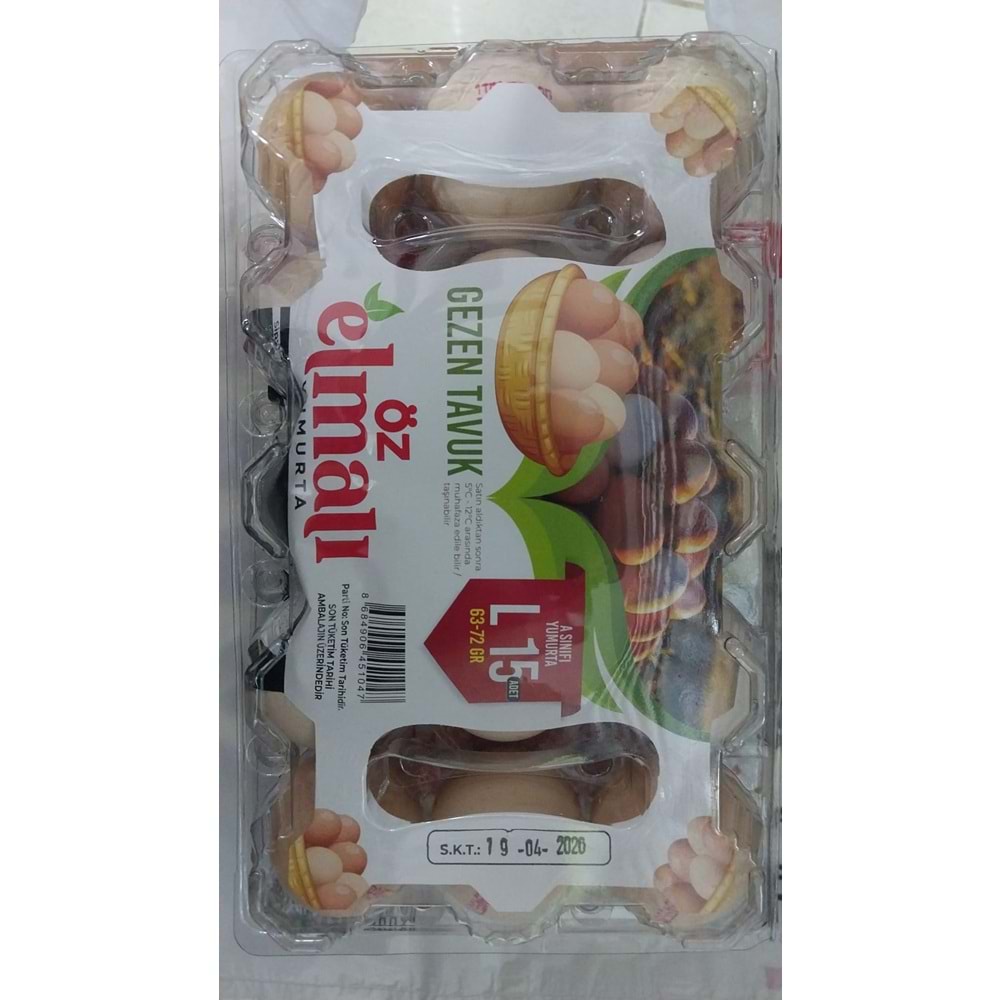 ÖZ ELMALI GEZEN TAVUK YUMURTASI L 15Lİ