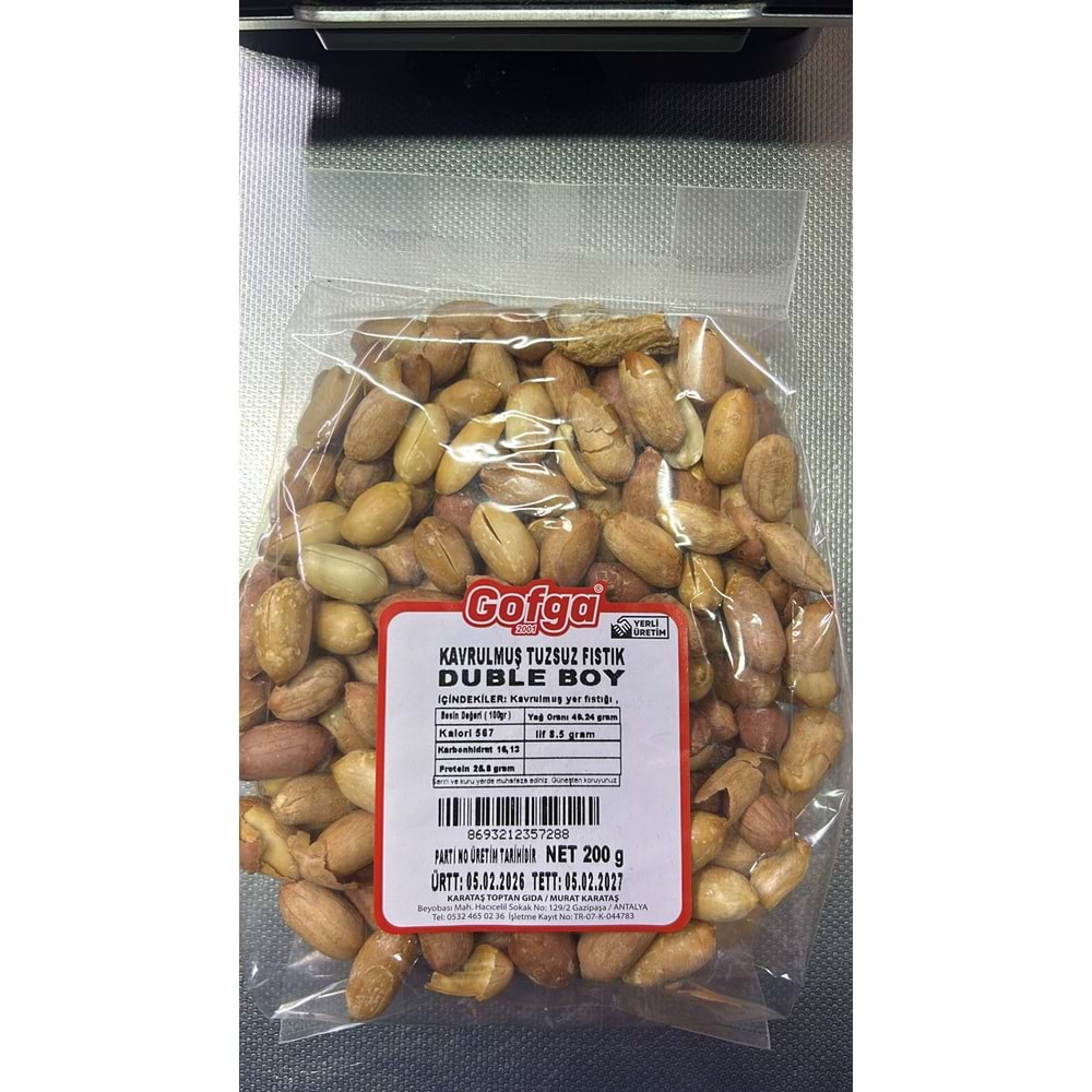 GOFGA KAVRULMUŞ TUZSUZ FISTIK DUBLE BOY 200G